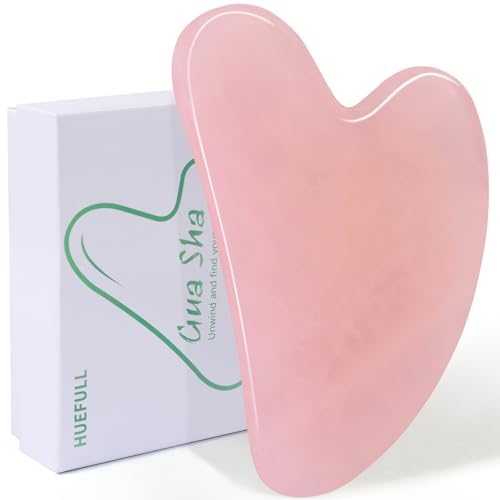 huefull Gua Sha Facial Tools for Face and Body –Spa Gifts for Women, Natural Rose Quartz Guasha Tool for Face, Relieving Tension,Self Care Gift for Women & Men