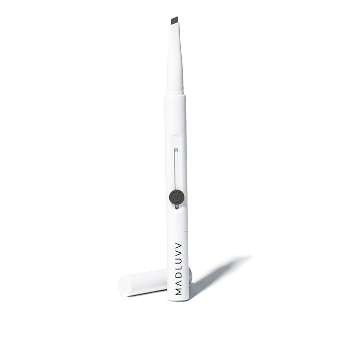 MADLUVV Exacto Brow Pencil for Flawless, Long Lasting, Realistic Brows with Dual-Ended Design Featuring Retractable Blade Tip for Precise Hair Like Detail and Blending Brush - Brunette