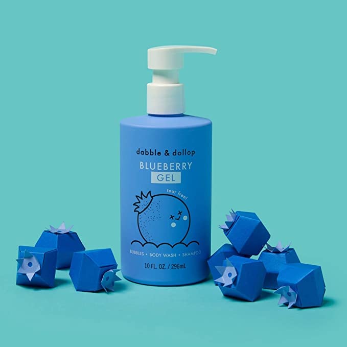 Dabble & Dollop Blueberry Body Wash & Shampoo - 3 in 1 Natural Bubble Bath for Kids, USA-Made, Paraben & Sulfate Free, Vegan, Gluten-Free, Tear-Free (10oz, Pack of 2)