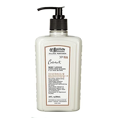 C.O. Bigelow Coconut Body Lotion, Village Perfumer Moisturizing Body Lotion with Aloe Vera, Borage Oil & Olive Oil, 10 Fl Oz