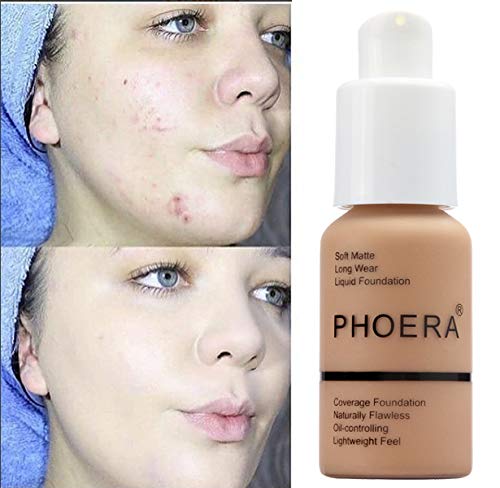 PHOERA Flawless Matte Liquid Foundation, Long Wear Oil Control Full Coverage Face Makeup Soft Liquid Foundation .(108# Tan)