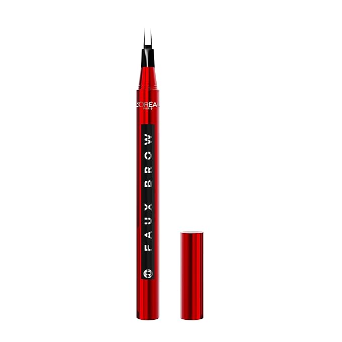L'Oreal Paris Faux Brow, Hair-Like, Filling Eyebrow Pen with Double-Brush Tip, Fast & Precise Eyebrow Makeup, Soft Black, 0.04 Fl Oz