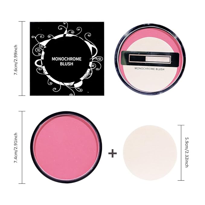 Natural Single Matte for Face Cheeks Blush with Makeup Powder Puff, Pink Red Monochrome Blush Cream Powder Makeup Palette Blushes Long-lasting Color Blendable Foundation for Women Every Day 02