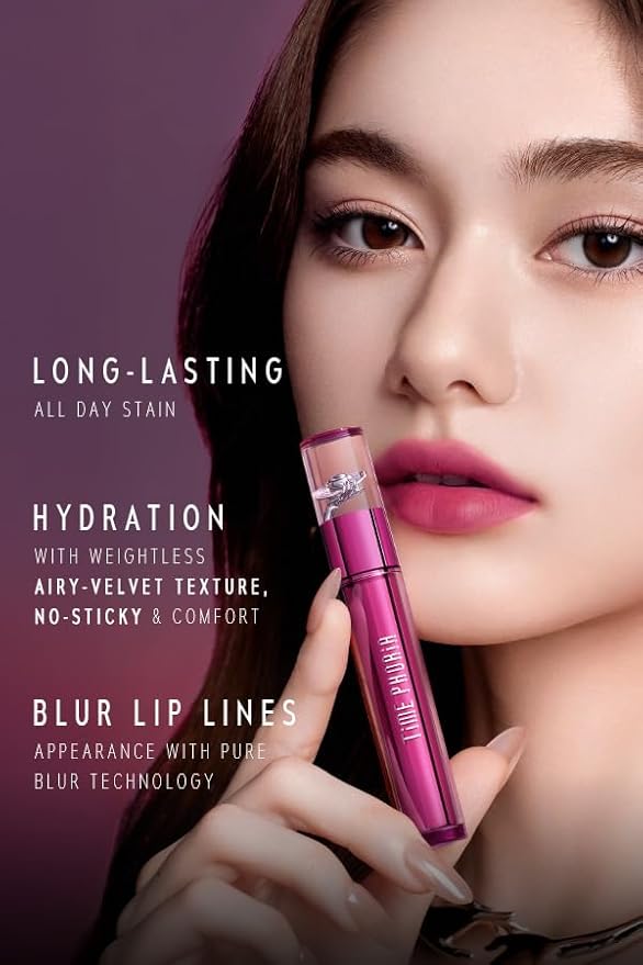 Blurring Lip Tint - Shine Lip Gloss to Soft Blurry Lip Matte Finish, Long-Lasting Lip Stain, Smooth and Blur lip lines, Weightless Watery-Velvet Feel, Hydrating & Non-Sticky (002 BURST)