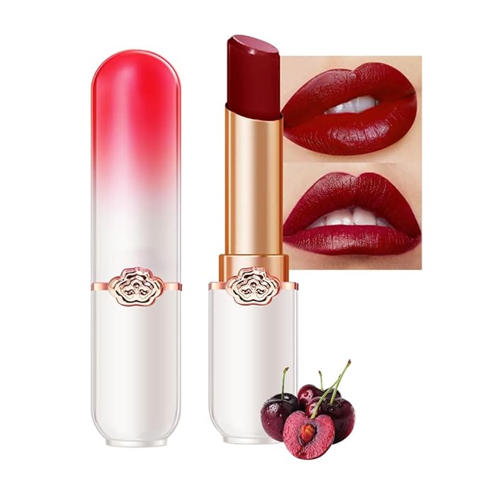BINGBRUSH Peach Color Changing Lipstick,Moisturizer Long Lasting Lip Care Lip Balm Magic Lip Gloss Lip Tint Stain Gloss Set for Women (1pc Cherry)