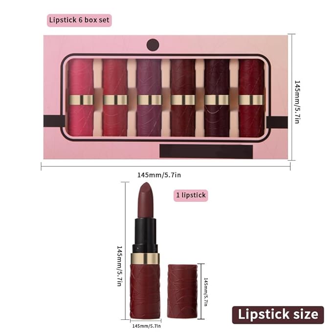 evpct 6Pcs Pink Dark Ruby Wine Red Plum Purple Matte Lipstick Sets for Women Velvet Lipstick Long Lasting Waterproof 24 Hours Lip Stick Stain Makeup Gift Set labiales mate 24 horas originales B