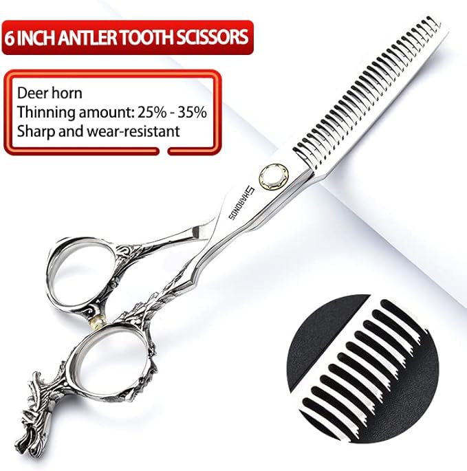 Sharonds 6/7 inch Professional Hair Cutting Scissors Set Hair Cutting Scissors Thinning Teeth Shears Set,Sliver Scissors,Barber,Salon,Hairdressing Scissors Kit,Japanese 440C Scissors (6-inch 3pc-A)