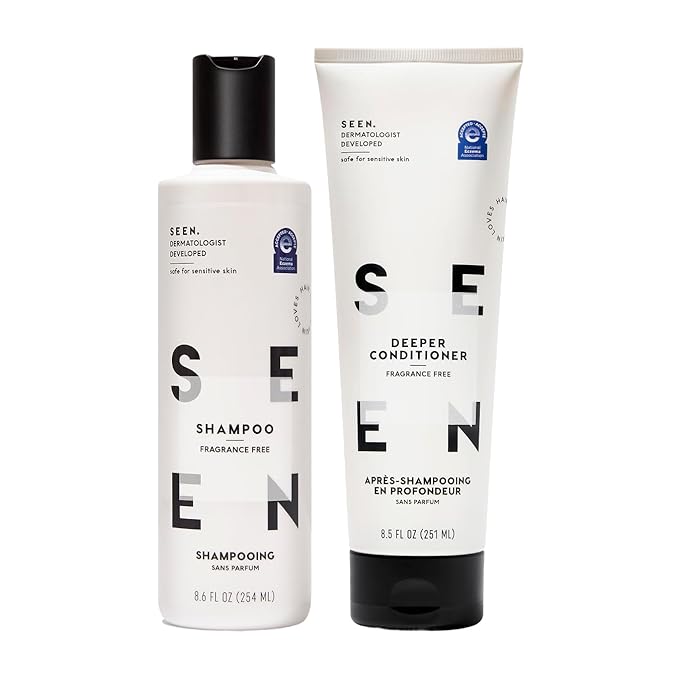 SEEN Shampoo & Deeper Conditioner Bundle, Fragrance-Free - Non-Comedogenic & Hair Care - Dermatologist-Developed, Safe for Sensitive, Eczema & Acne-Prone Skin