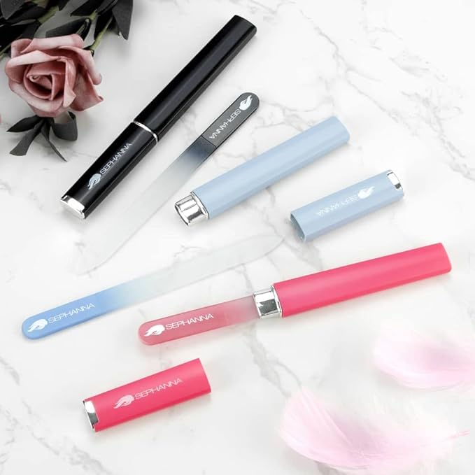 Crystal Glass Nail File with Case Pack 6, Professional Nail Files, Czech Glass Nail File Double Sided Glass Fingernail Files for Natural & Acrylic Nail Care, Nail Tool Home & Saloon Travel Friendly