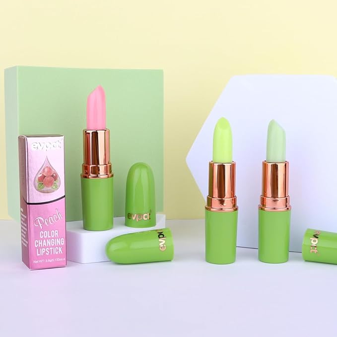 evpct 3Pcs Magic Color Changing Lipstick Long Lasting Waterproof 24 Hours Original for Women, Aloe Vera Peach Avocado Pink PH Mood Permanent Color Changing Lipstick Lip Balm Gloss, labial magico