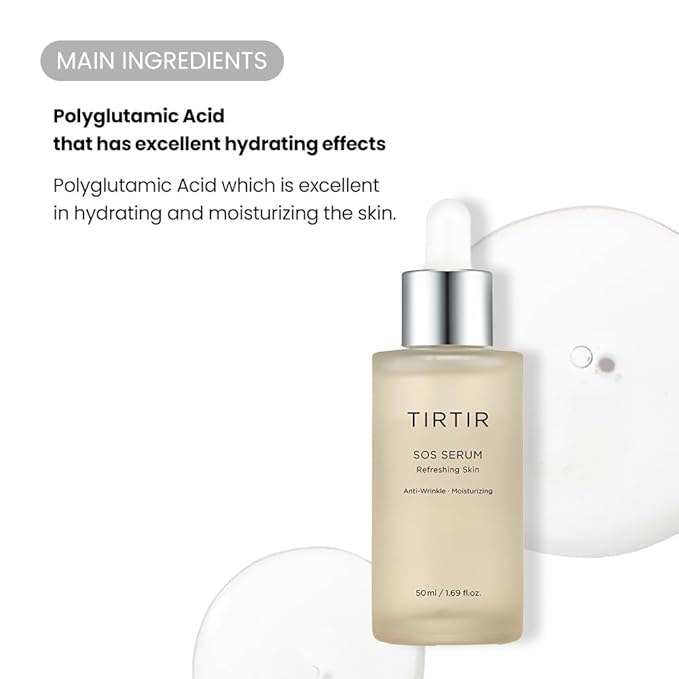 TIRTIR SOS Serum - Radiant Glow Boosting Face Serum - Plumping, Anti Aging, Hydrating - Visibly Smooth and Glowy Skin - Fragrance Free for All Skin Types, 1.69 fl.oz.
