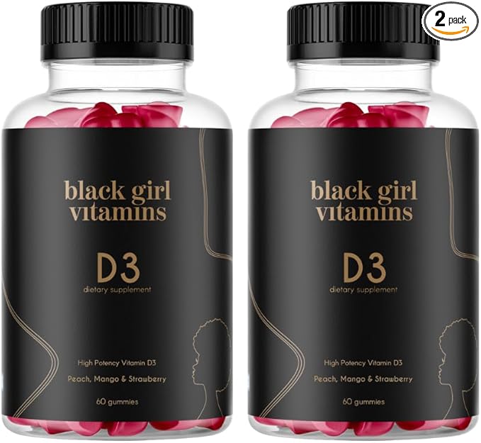 Black Girl Vitamins - Vitamin D3 Gummies, for Immune, Energy, and Bone Support, 2000IU (50mcg) Vitamin D per Serving, Gluten-Free Vitamin D Gummies, 60 Count (2-Pack)