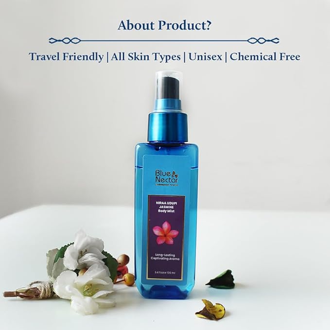 Blue Nectar Niraa Udupi Jasmine Body Mist for Long-Lasting Freshness and Relaxation (3.38 fl oz)