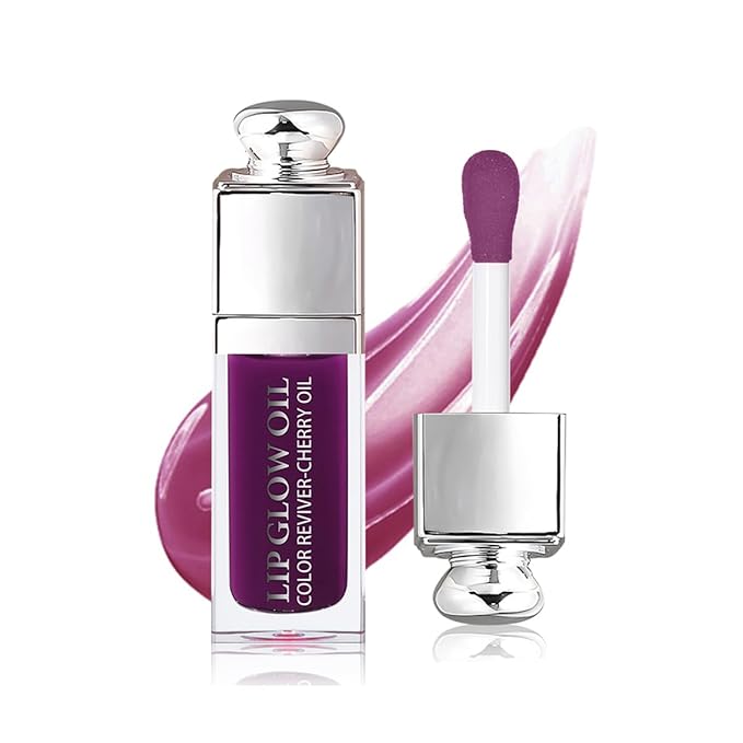 Hydrating Lip Glow Oil, Lip Oil Gloss Transparent Toot Tinted Nourishing Long Lasting Repairing Lightening Lip Lines (BERRY) 0.2 OZ