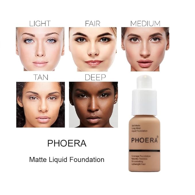 PHOERA Foundation,Flawless Soft Matte Oil Control Liquid Foundation Full Coverage Face Makeup. (104# Buff Beige)