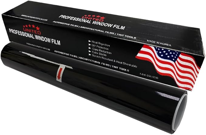 United Window Tint Universal Black 50% VLT 40" in (Width) x 100'Ft Standard Dyed 1Ply Film Black Color - Privacy Window Film for Car, Home, Blocks UV/IR Rays, Reduce Heat & Glare Adhesive Window Film