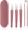 GIHWRRIProfessional Blackhead Removal Tool Set, 5 Piece Stainless Steel Comedone Extractors, Pink