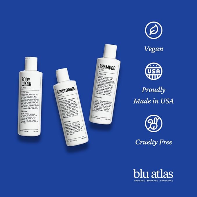 Blu Atlas Men's Natural Shampoo – Organic, Sulfate-Free, Paraben-Free – Deep Cleansing & Hydrating – Santal Cedar Scent – Made in America – 8 oz