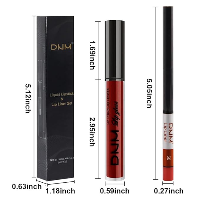 AMY'S DIARY 2Pcs Red Matte Lip Liner and Lipstick Makeup Set, Reds Lip Stain Lip Gloss Matt Liquid Lipstick 24H Long Lasting lapiz labiales mate 24 horas originales larga duracion (Red 58#)