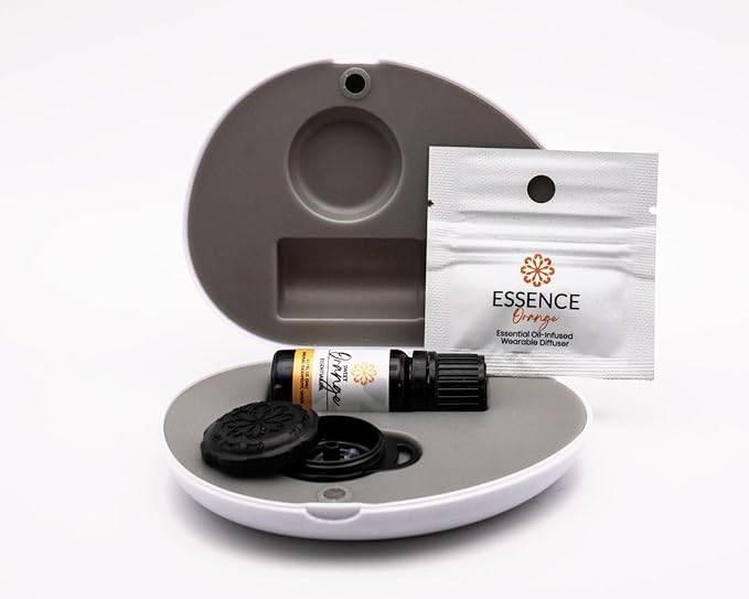 Essence Pearl Travel Case - Wearable Aromatherapy Kit with Nasal Diffuser Rings, Soaking Bay, and 5mL Essential Oil – Portable Wellness Gift Set for On?The?Go Self Care