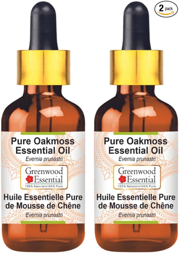 Greenwood Essential Pure Oakmoss Essential Oil (Evernia prunastri) with Two Glass Droppers Steam Distilled (Pack of Two) 15ml X 2 (1 oz)