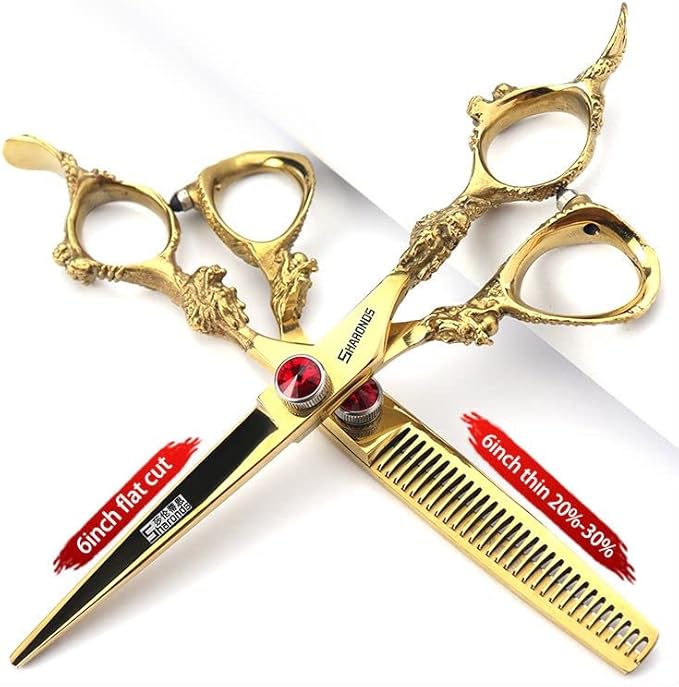 6 inch /7 inch salon professional salon scissors salon hairdresser hair cutting hairstyle pruning tools Japan 440c high hardness stainless steel golden (6 inch 4pcs)