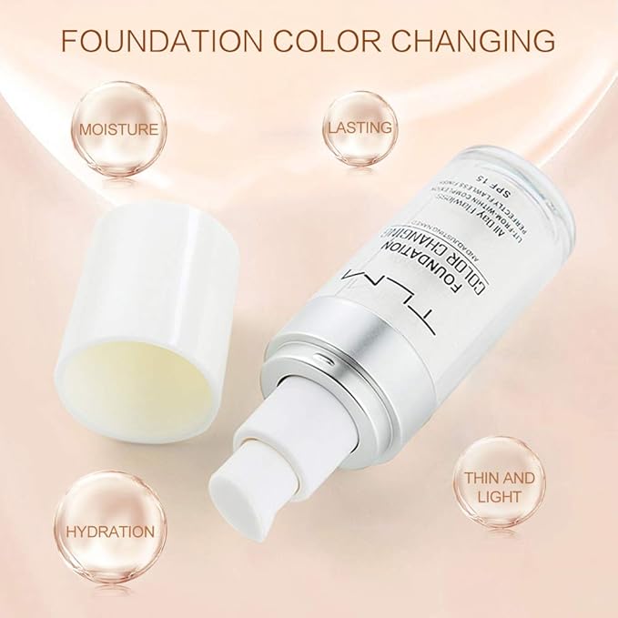 2PCS TLM Colour Changing Foundation - Flawless Coverage, Lightweight Formula, Adapts to Skin Tone, Hides Wrinkles & Lines, Hydrating & Long-Lasting, BB Cream Makeup Base Concealer Cover