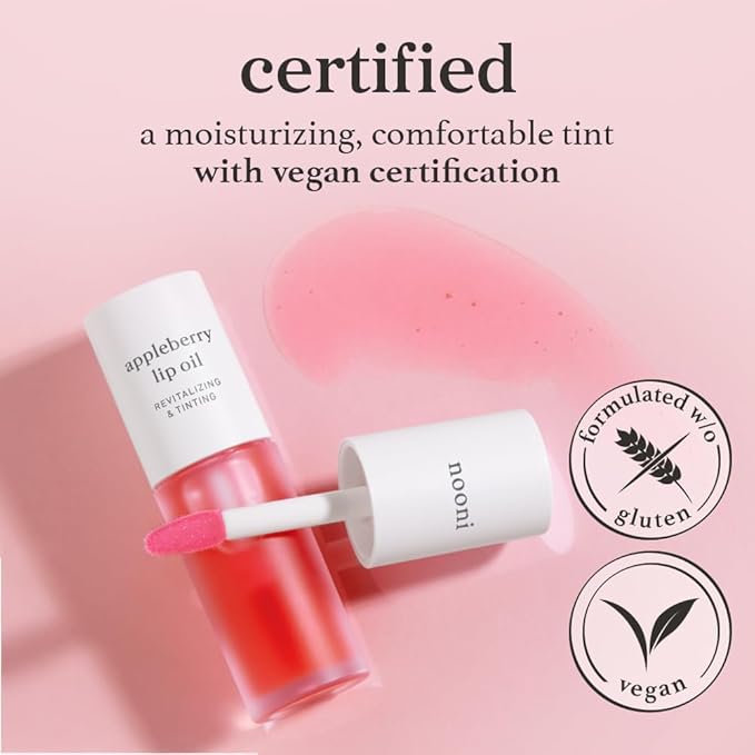 NOONI Korean Lip Oil Set - Appleberry & Applefig | Long-Lasting, Moisturizing, Plumping, Revitalizing for Dry Lips, Waterproof, No Peel Off, Stocking Stuffers, lip plumper 0.12 FL Oz x 2ea