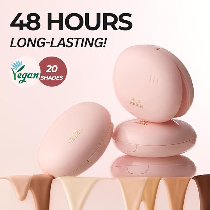 milktouch Cushion Foundation, 24H Flawless Skin, Radiant Shine, No Oxidation, Long-Lasting, Non-Creasing, 60% Hydrating Skincare Infused Korean, Stocking Stuffers, Christmas Gifts (50C Chocolate)
