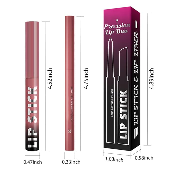 AMY'S DIARY 2Pcs Red Lipstick and Lip Liner Combo, Lip Liner and Lip Stick Kit for Women, Matte Lip Pencil and Smooth Hydrating Lipstick, Non-Stick Lip Makeup Set (02#Warm Rosewood)