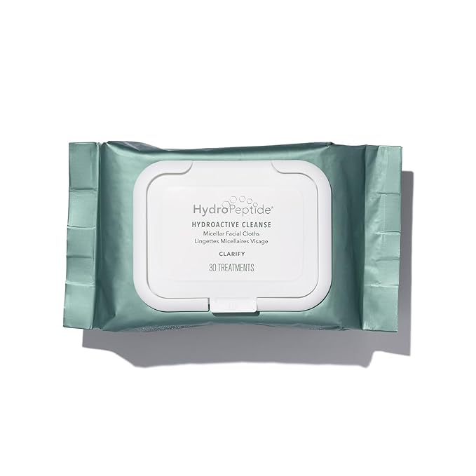 HydroPeptide HydroActive Cleanse, Micellar Facial Cloths, Gently Cleanses Skin, Hydrating and Nourishing, 30 Count
