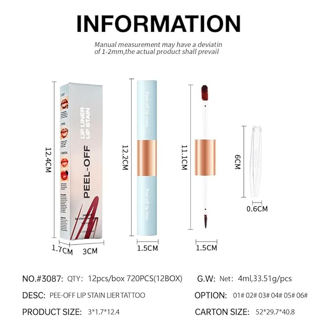 Matte Lip Stain Peel Off Lip Gloss& Lip Liner 2-in-1: One end defines lips with precision liner, the other peels off to reveal long-lasting, waterproof, smudge-proof, transfer-proof matte color.5#