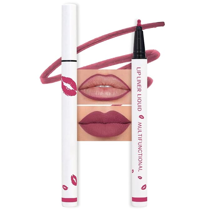 evpct Longwear Liquid Lip Liner Stain Marker Pen Long Lasting Waterproof, Mauve Red Matte Semi Permanent 24 Hour Lip Liner and Lipstick Combo, Korean Color Stay Lipliner All Day, Lips Stain peel off