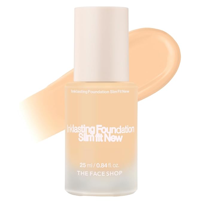 THE FACE SHOP Ink Lasting Liquid Foundation, Full Coverage, 72‑Hour Wear Semi‑Matte Finish, Makeup with Bakuchiol, W120 Cashew, 0.84 Fl. Oz.