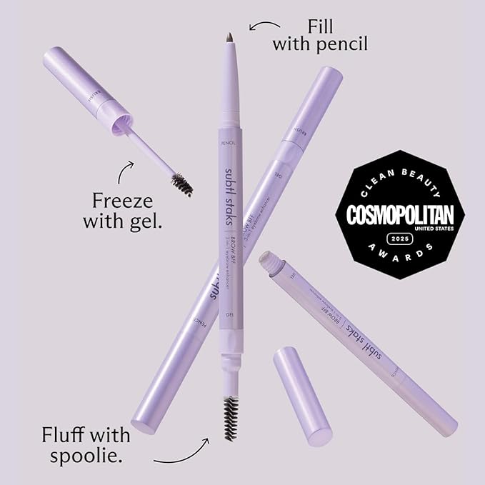 3-in-1 Brow Pencil Subtl Staks- Vegan, Smudge-Proof, with Spoolie Brush and Clear Gel - Best Eyebrow Pencil for Fluffing, Filling, and Setting Brows, Auburn
