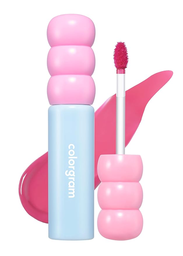 COLORGRAM Fruity Glass Tint 03 Soda Cool Peach | Korean Long Lasting &Waterproof Lip Stain | Glossy Dewy Lip Gloss with Apricot Coral Shade | Buildable, Blendable, Moisturizing | 0.11 Oz