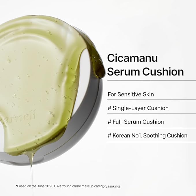 Parnell Cicamanu Serum Cushion - Moisturizing Foundation for Soothing, Coverage, Glass Skin and Lightweight for Sensitive and Dry Skin Pearl Skin (0.52 Fl Oz) (40C)