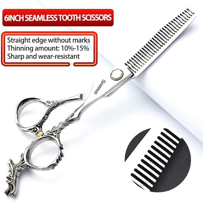 Sharonds 6/7 inch Professional Hair Cutting Scissors Set Hair Cutting Scissors Thinning Teeth Shears Set,Sliver Scissors,Barber,Salon,Hairdressing Scissors Kit,Japanese 440C Scissors (6-inch 4pc-A)