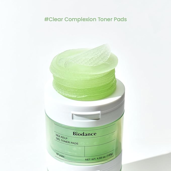 Biodance Sea Kelp Gel Toner Pads, Calming & Soothing for Sensitive Skin, Oil & Sebum Control, Blemish Care, Gentle Exfoliating Toner Pads, Korean Skincareㅣ4.93 fl.oz.(140g)*60Pads