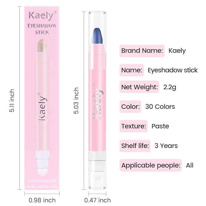 evpct 1Pcs Midnight Blue Shimmer Cream Eye Shadow Brightener Sticks for Eyes Waterproof Pigmented, Double Ended Cream Eyeshadow Stick Pencil Pen with Applicator, Eye Shadow Palette Highlighter Makeup