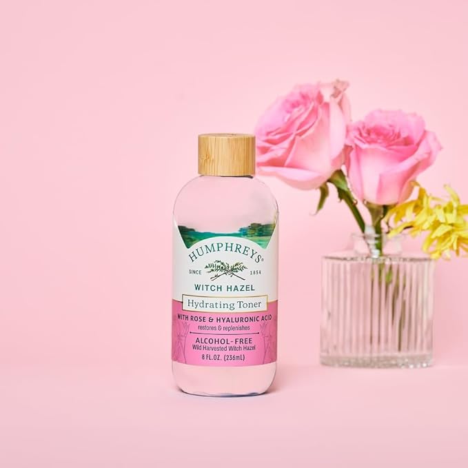 Humphreys Witch Hazel Hydrating Toner | Wild Harvested Witch Hazel & Rose | Natural, Alcohol-Free Formula | Balancing & Hydrating | Clears Pores | 8 Fl Oz