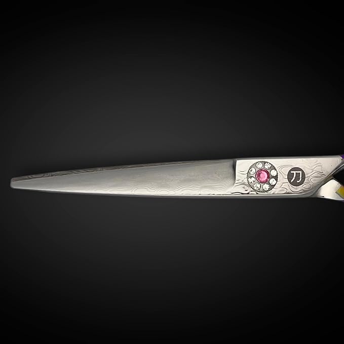 Saki Kohana Damascus Steel Hair Cutting Shears, 61-63 HRC Hardness, Japanese Convex Blade