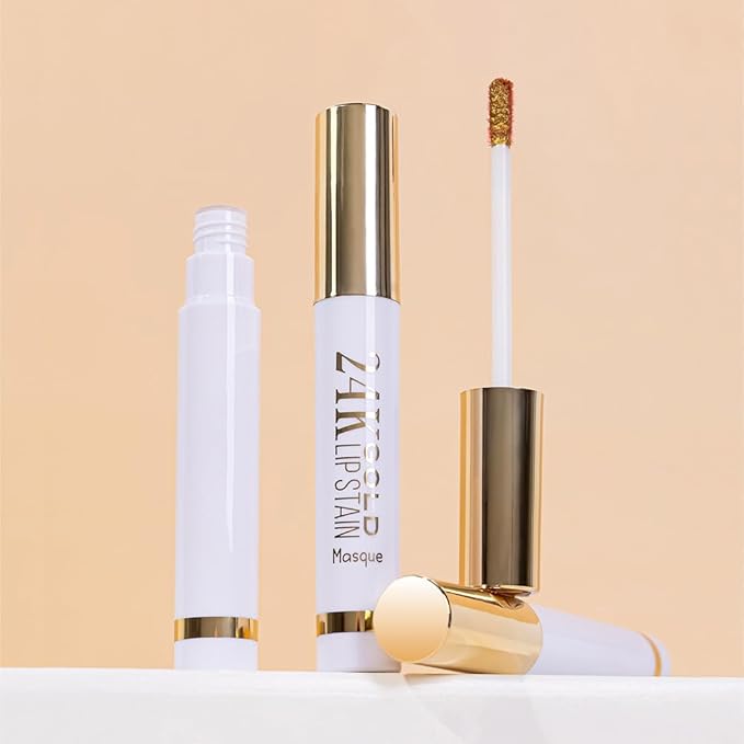 Brownish Red Liquid Matte Lip Liner Stain Peel Off with Tweezer, Long Lasting, Waterproof New Gold Matte Lipstick Lip Gloss Tattoo for Women, Smudge-proof Non-Stick Cup Lip Tint Makeup 02#