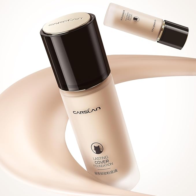 CARSLAN Lasting Cover Foundation, 24H Longlasting Full Coverage Matte Finish Face Makeup, Poreless, Lightweight, Waterproof, Oil Free Liquid Foundation, P02