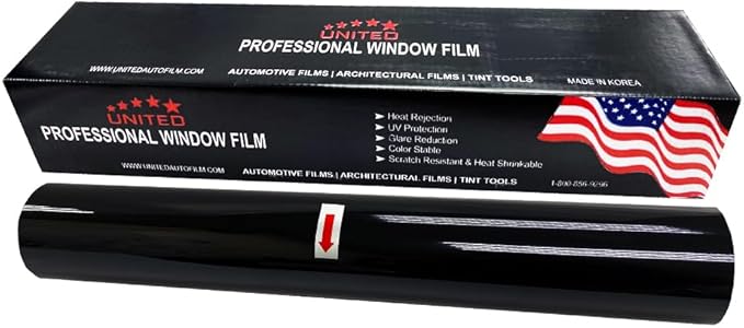 United Professional Window Tint 42% VLT 20" in x 100'Ft 1Ply Dyed Upgraded Film - Privacy Window Tint for Car, Home, Blocks UV/IR Rays, Reduce Heat & Glare - Adhesive Window Film Standard Black Color