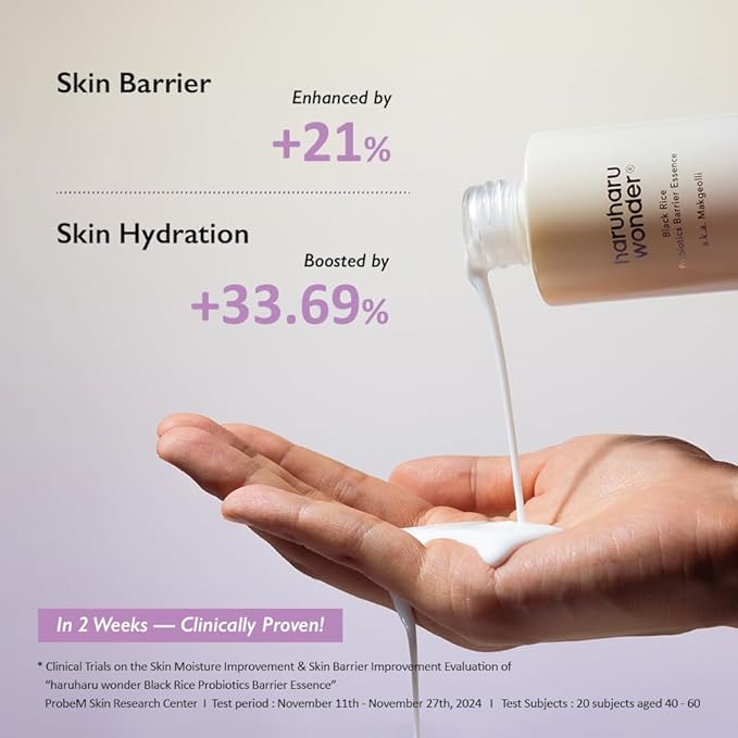haruharu Wonder Black Rice Probiotics Barrier Essence, Travel Size, Skin Flooding & Layering, Strengthen Skin Barrier, Soothing, Plumping, Holiday Stocking Stuffer, Korean Skincare, 1.01 fl. oz
