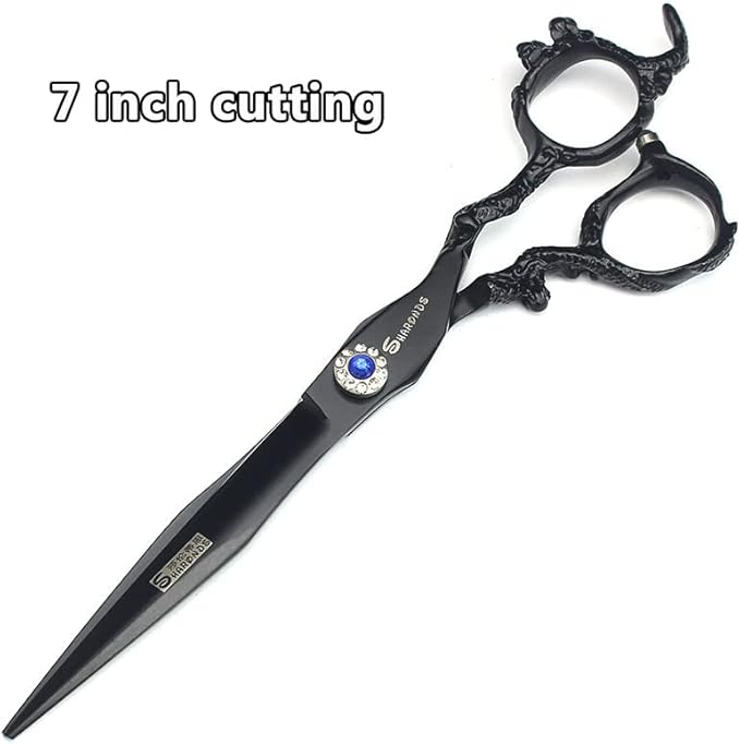 6+7 inch hair stylist barber scissors black plate dragon 440C hairdressing cutting scissors+thinning scissors (4PC)