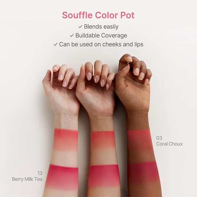 dasique Souffle Color Pot #08 Roasting Fig – Makeup Blush, Buildable Silky-Smooth Texture, Build-In Mini Brush, Multi-Use For Cheek and Lip