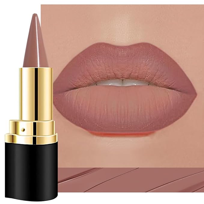 evpct Nude Brown Gradient Matte Lipstick Lip Liner Crayon Combo Pencil Set for Older Women Long Lasting Waterproof, Matte Brown Nude Cream Lip Liner and Lipstick Combo Makeup, Flawless Ombre Effect