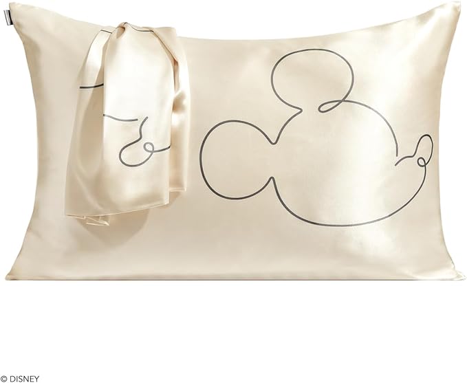 Kitsch & Disney Mickey Mouse Satin Pillowcase with Zipper Softer Than Silk, Cooling Pillow Case for Hair & Skin, Wrinkle-Free, Washable, Queen/Standard (19x26)